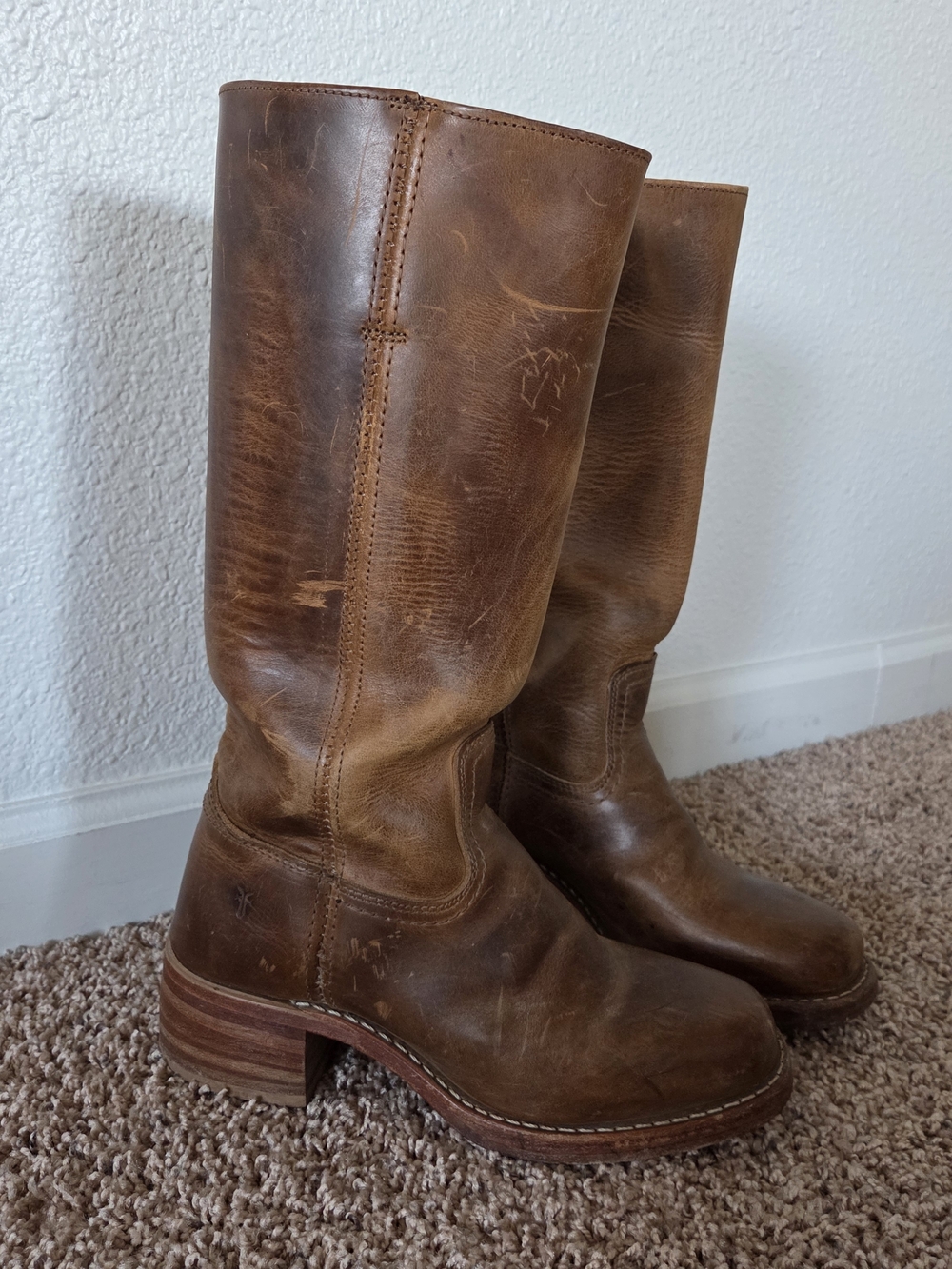 Frye Campus 14L Made in USA Classic Brown Leather Mid-Calf Boots